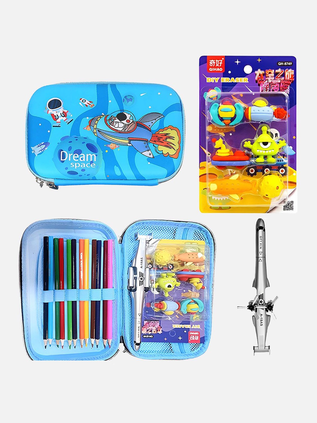 

Little Surprise Box 4Pcs Blue Astronaut Space Theme Stationery Essentials & Pouch Set