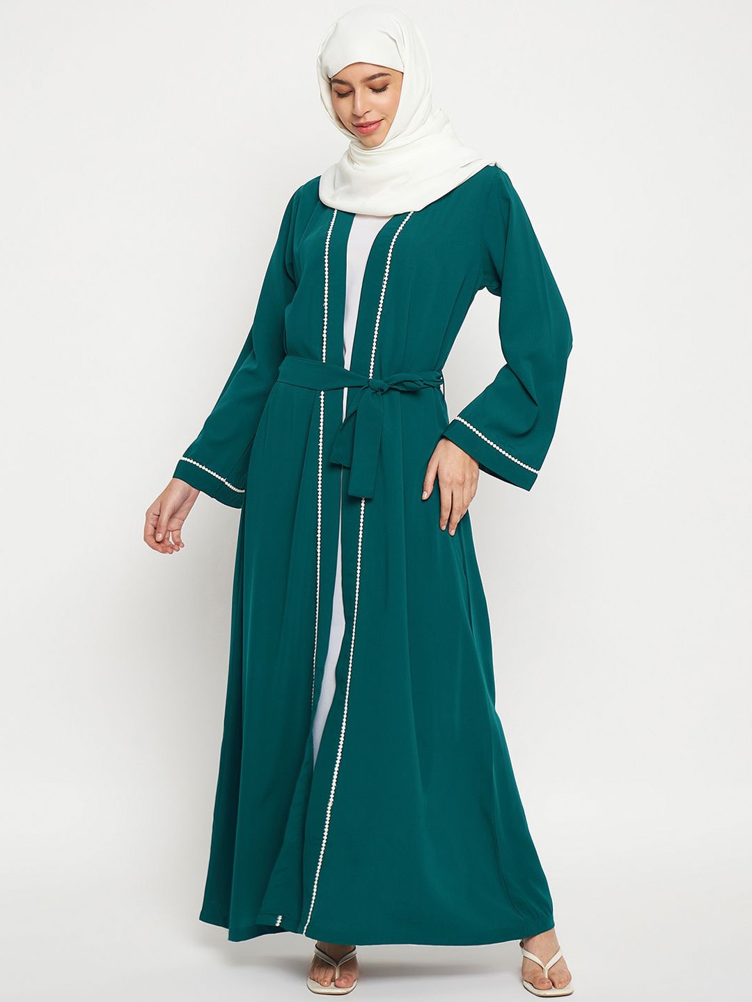 

NABIA Solid Shrug Abaya with Inner Part, Green