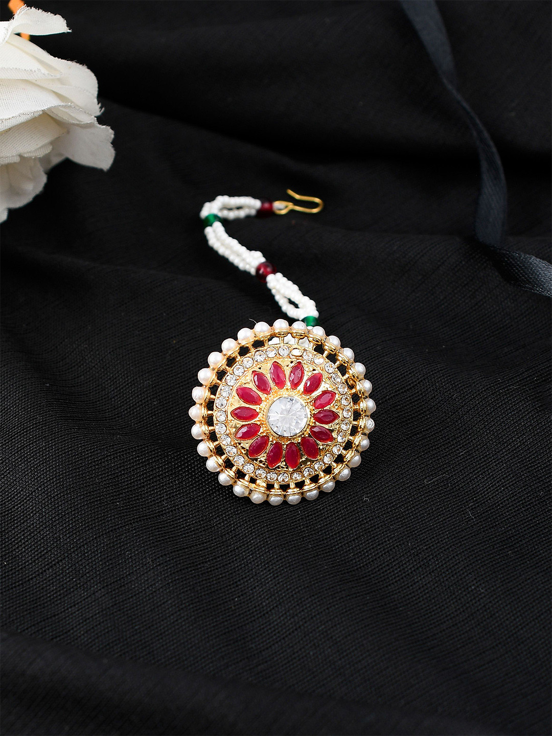 

Silvermerc Designs Gold-Plated Pearls Studded Sheeshphool Head Jewellery