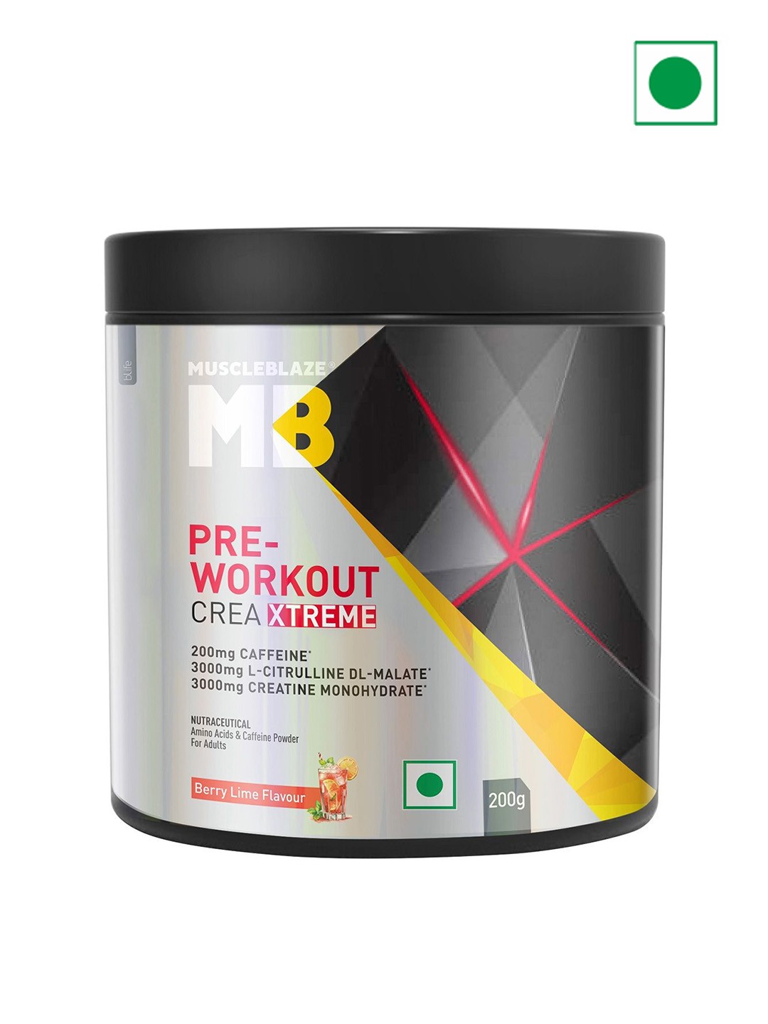 

MuscleBlaze Berry Lime Pre Workout Crea-Xtreme -200g, Yellow
