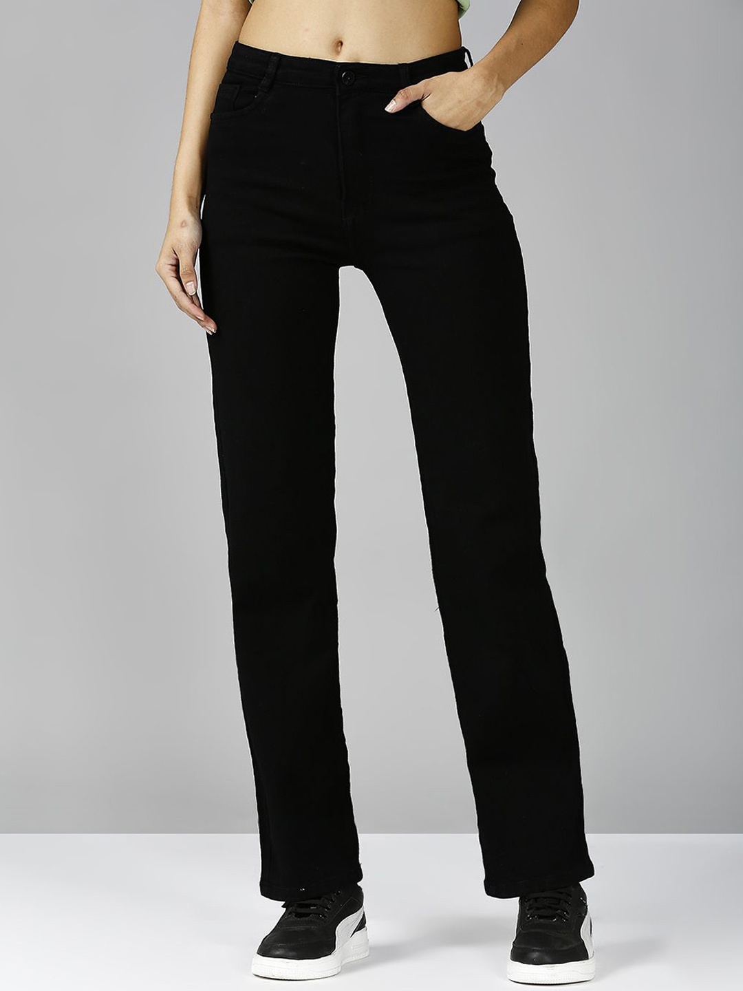 Blum Denim Women Straight Fit High-Rise Stretchable Jeans, Black