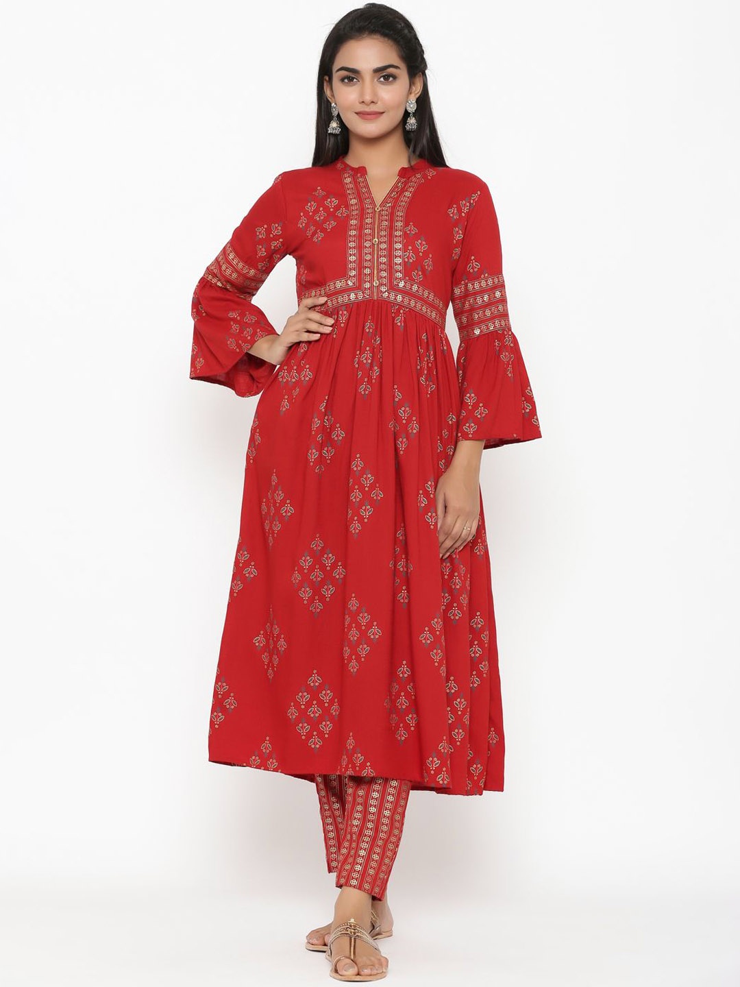 

Anouk Women Floral Printed Regular Kurta with Trousers, Maroon