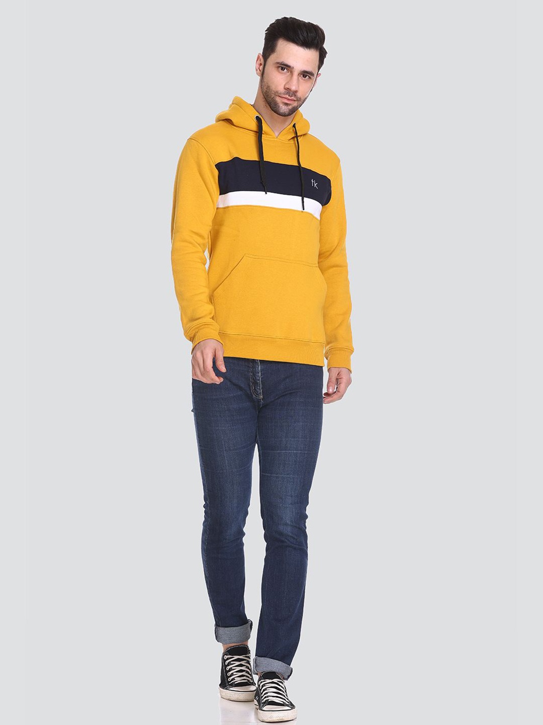 

Tuckinn Men Colourblocked Hooded Sweatshirt, Yellow