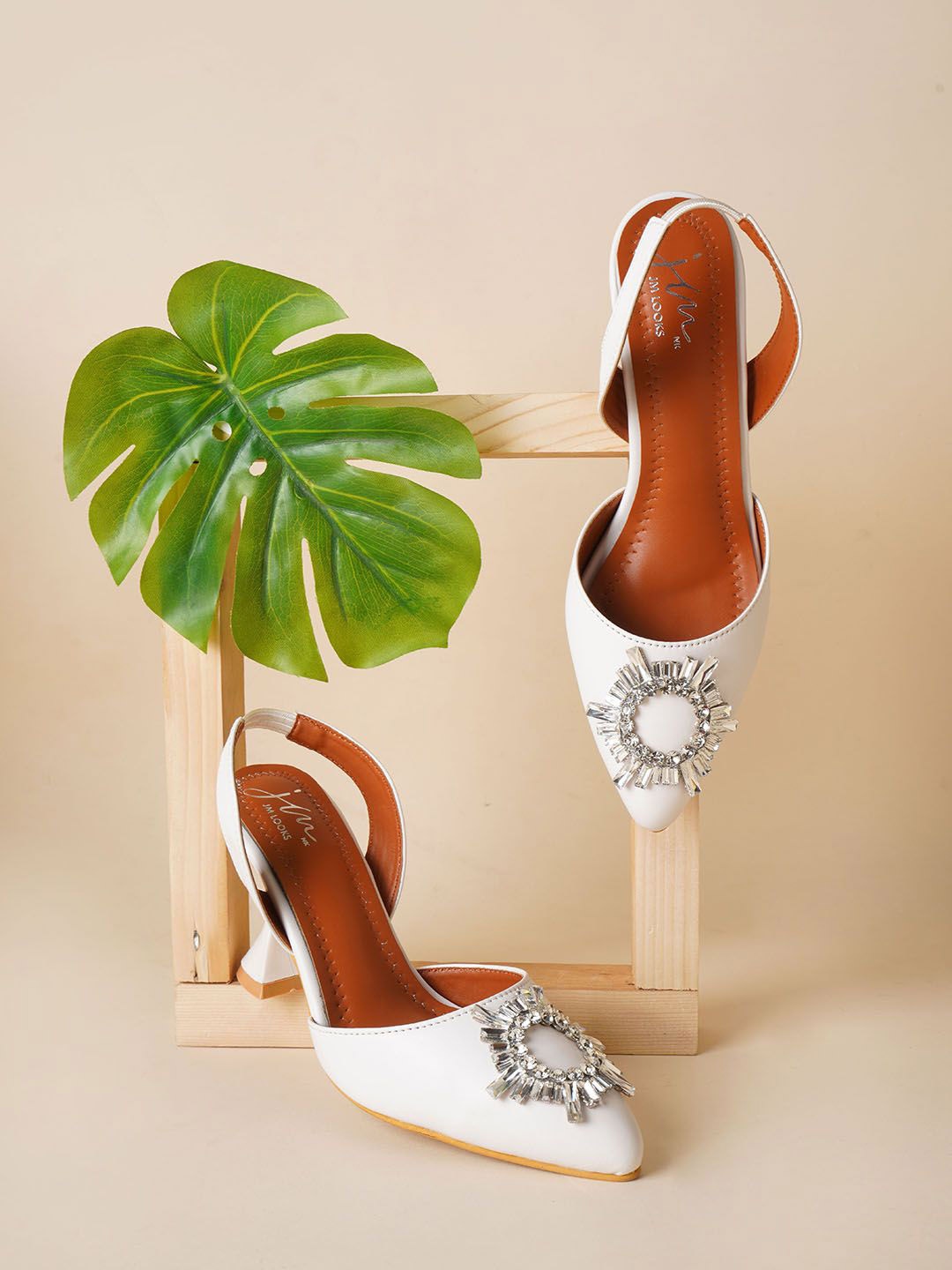 

JM Looks Embellished Block Pumps, White
