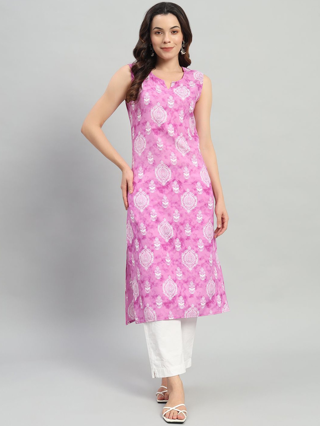 

KALINI Women Geometric Embroidered Thread Work Floral Kurta, Pink