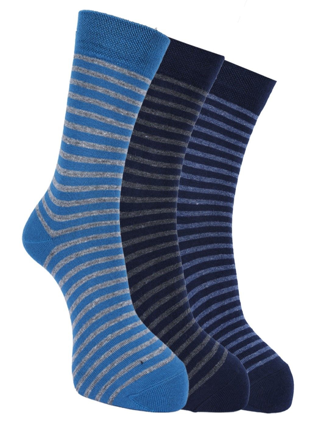 

Force NXT Men Pack Of 3 Striped Calf-Length Socks, Blue