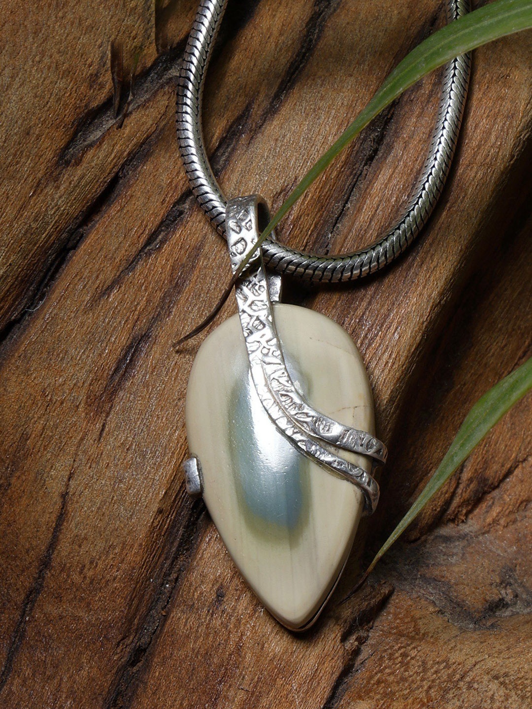 

Exotic India Imperial Jasper Inverted Tear Drop Sterling Silver Pendant