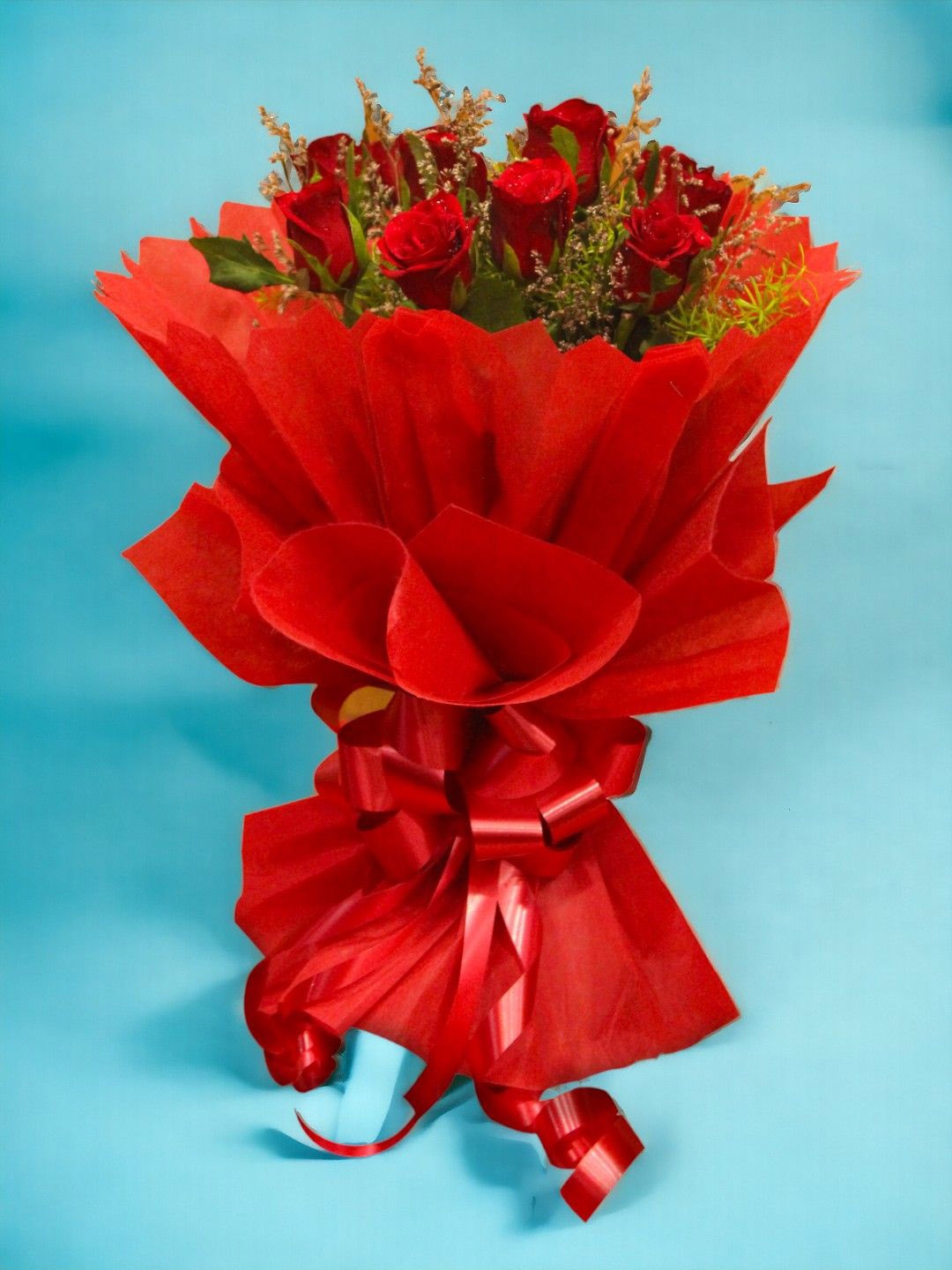 

bettergiftflowers 12-Pcs Roses & Seasonal Green Fillers Bunch Flowers Bouquet, Red
