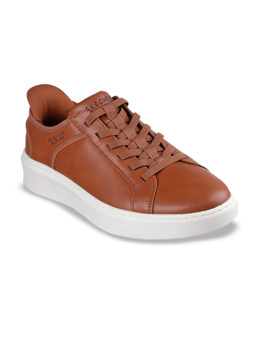 

Skechers Men Solid Round Toe Lace Ups Casual Sneakers, Brown