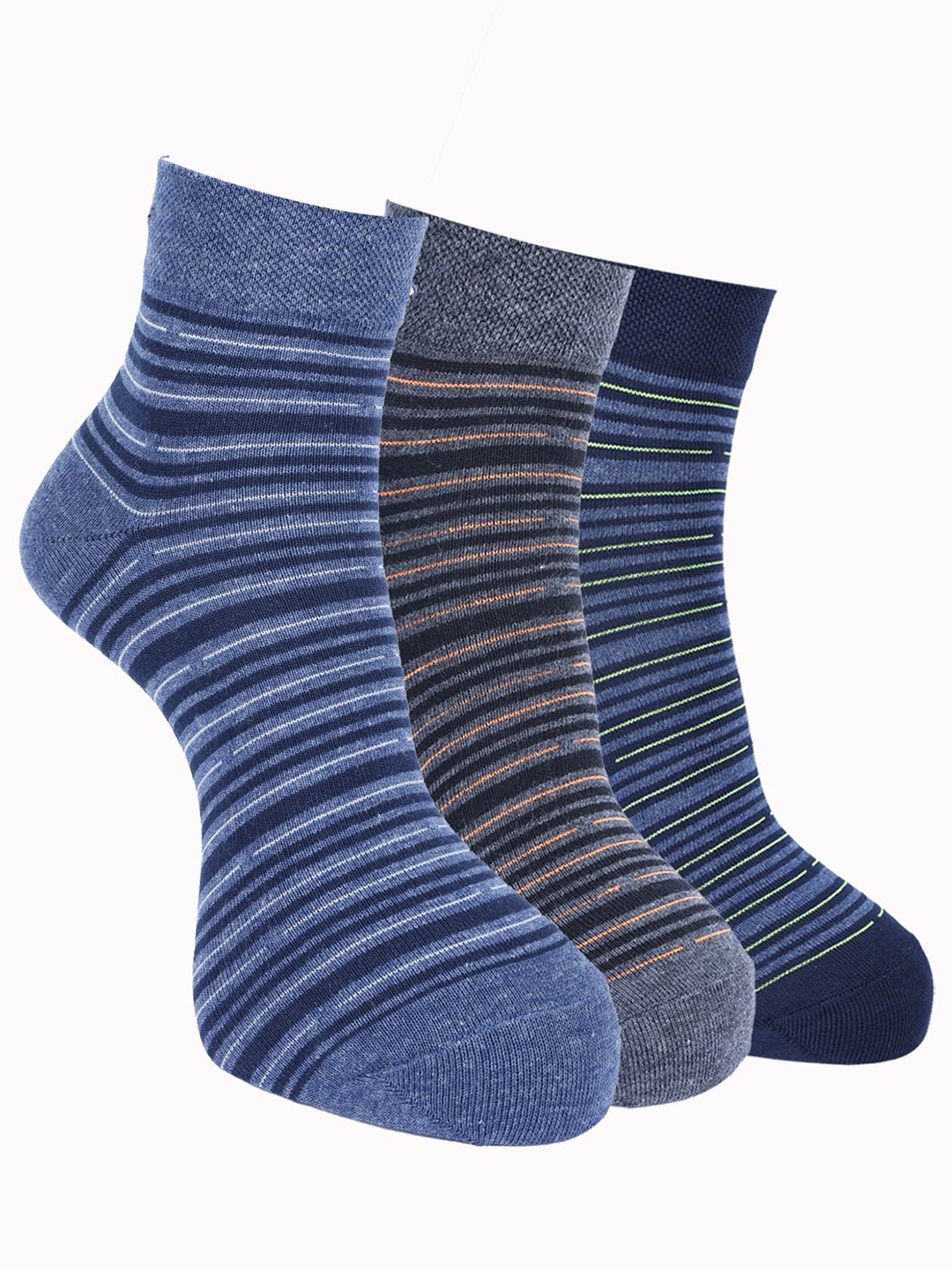 

Force NXT Men Pack Of 3 Striped Cotton Ankle-Length Socks, Black