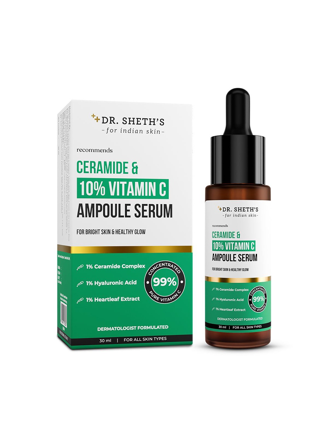 

DR. SHETHS Ceramide & 10% Vitamin C Ampoule Serum Bright & Glowing Skin-30ml, White