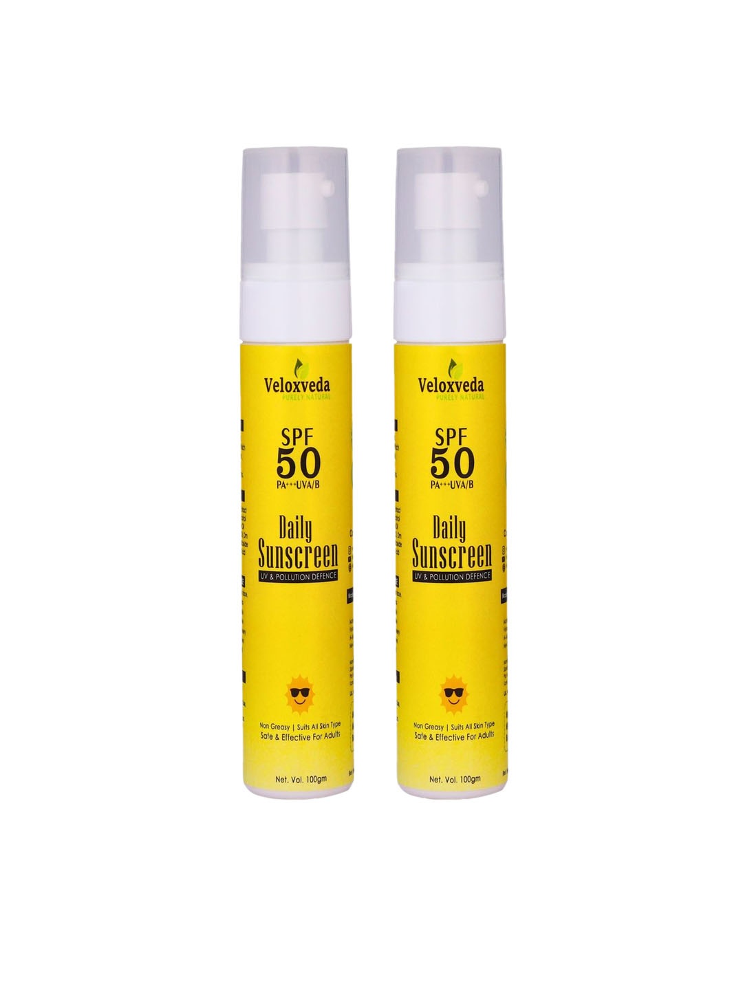 

VELOXVEDA Set Of 2 SPF 50 PA+++ UV Protection Daily Sunscreen - 100gm Each, Yellow