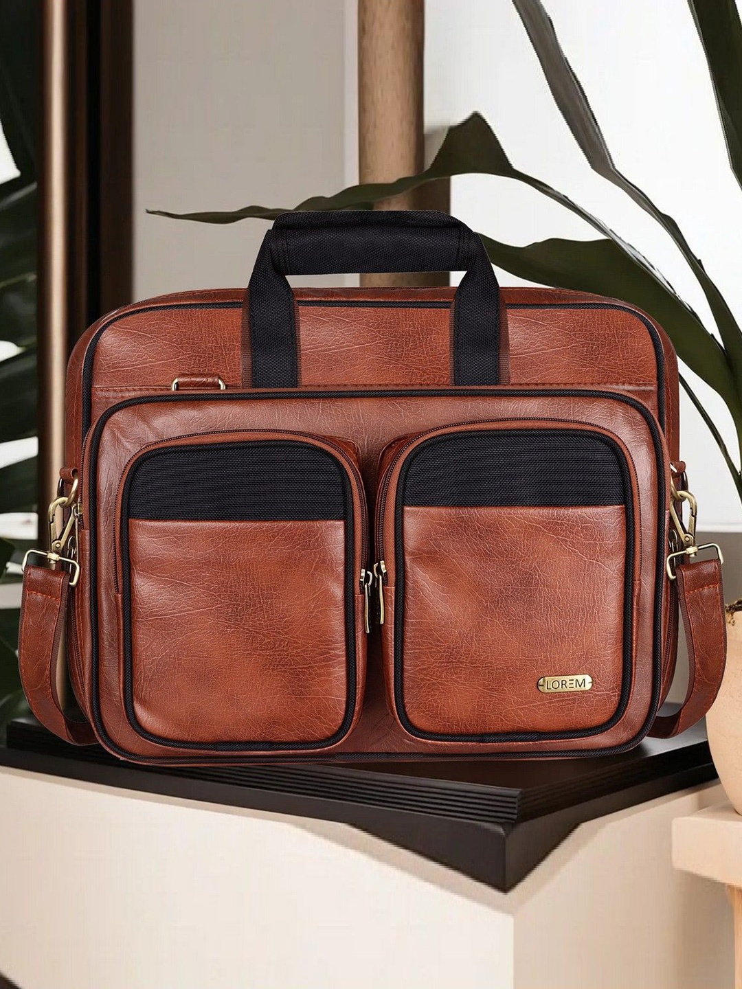 

LOREM Men Textured Laptop Messenger Bag, Tan