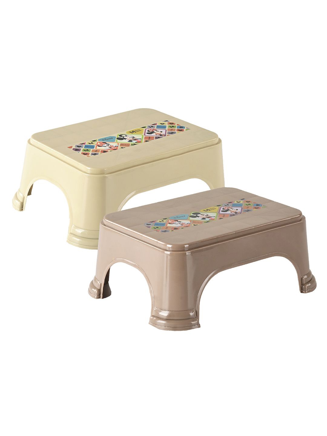 

Kuber Industries Set Of 2 Beige & Brown Printed Bathroom Stools