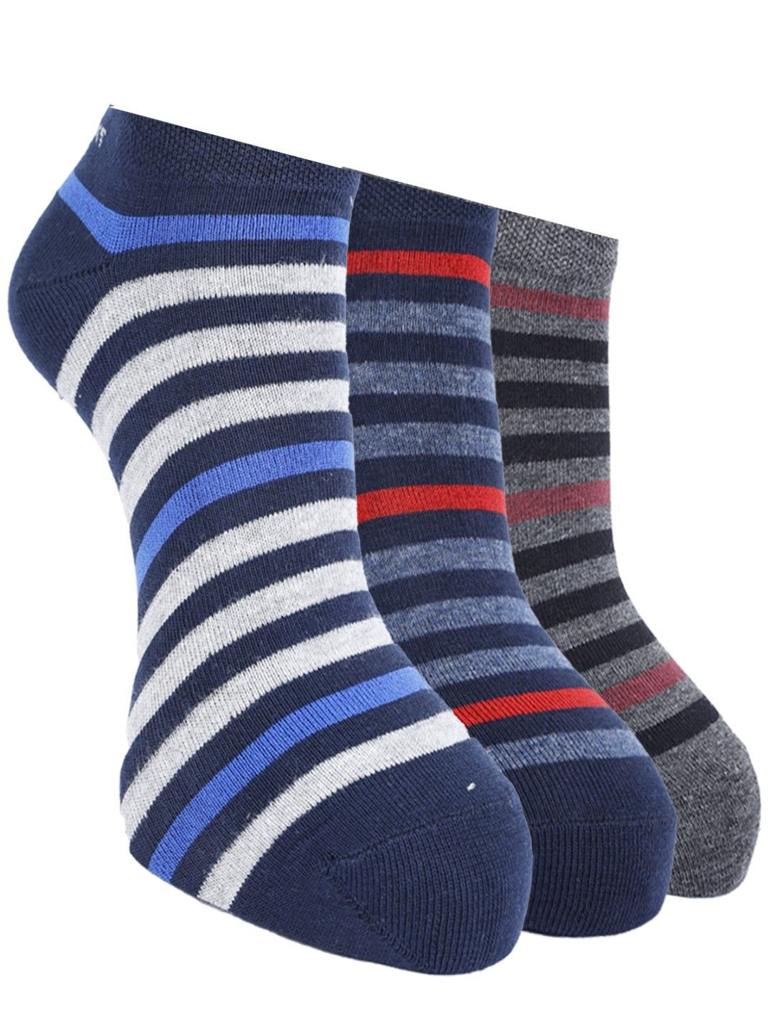 

Force NXT Men Pack Of 3 Striped Cotton Ankle-Length Socks, Blue