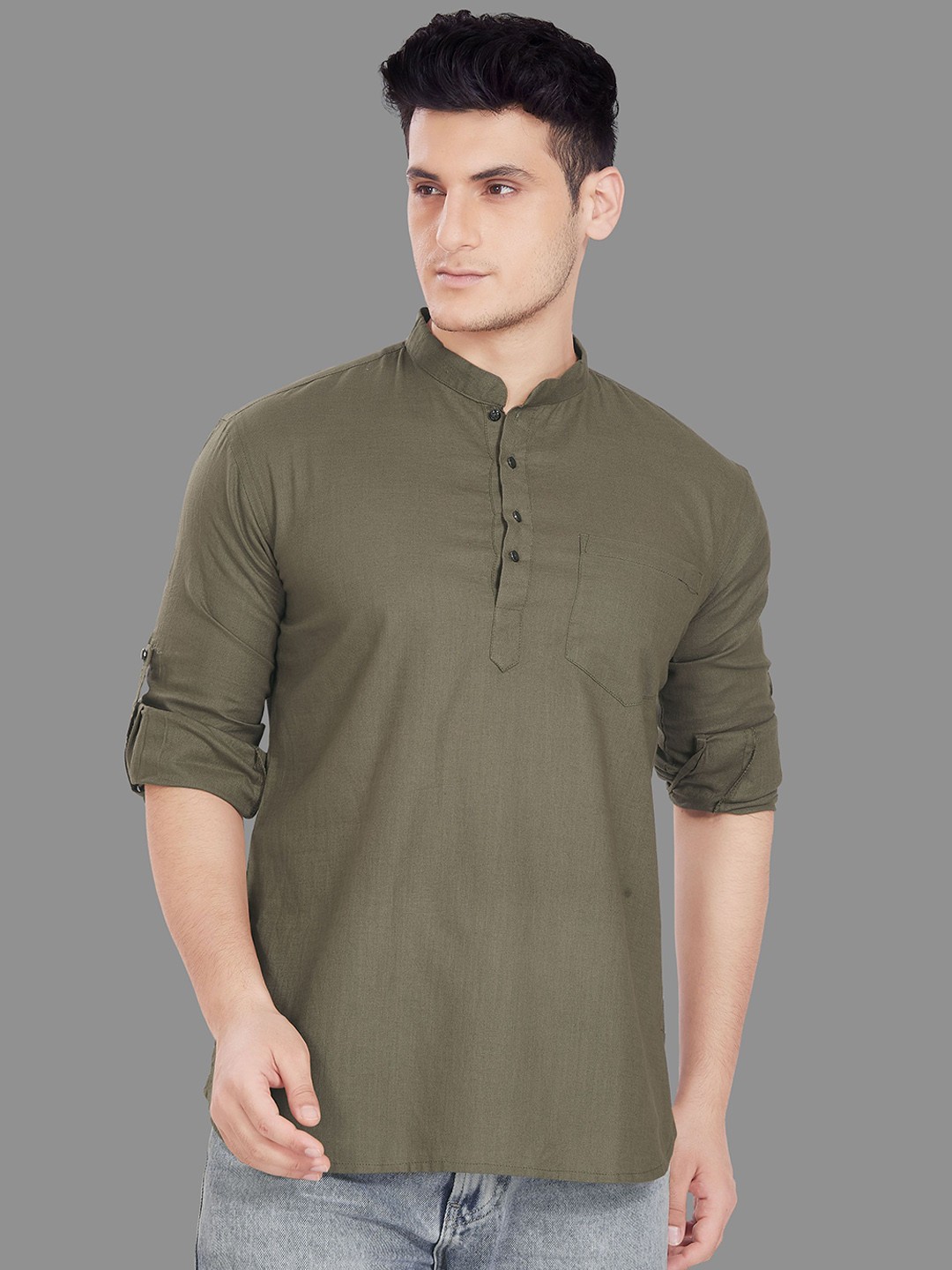 

Rani Saahiba Men Thread Work Kurta, Green
