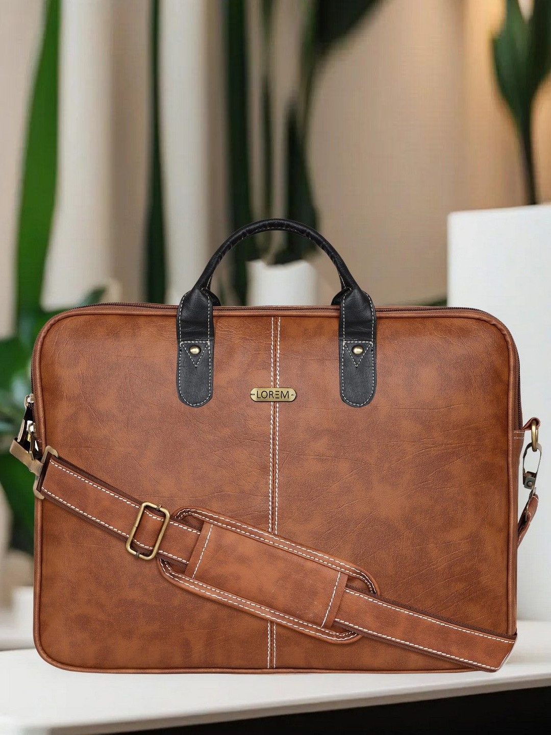 

LOREM Men Textured Laptop Messenger Bag, Brown
