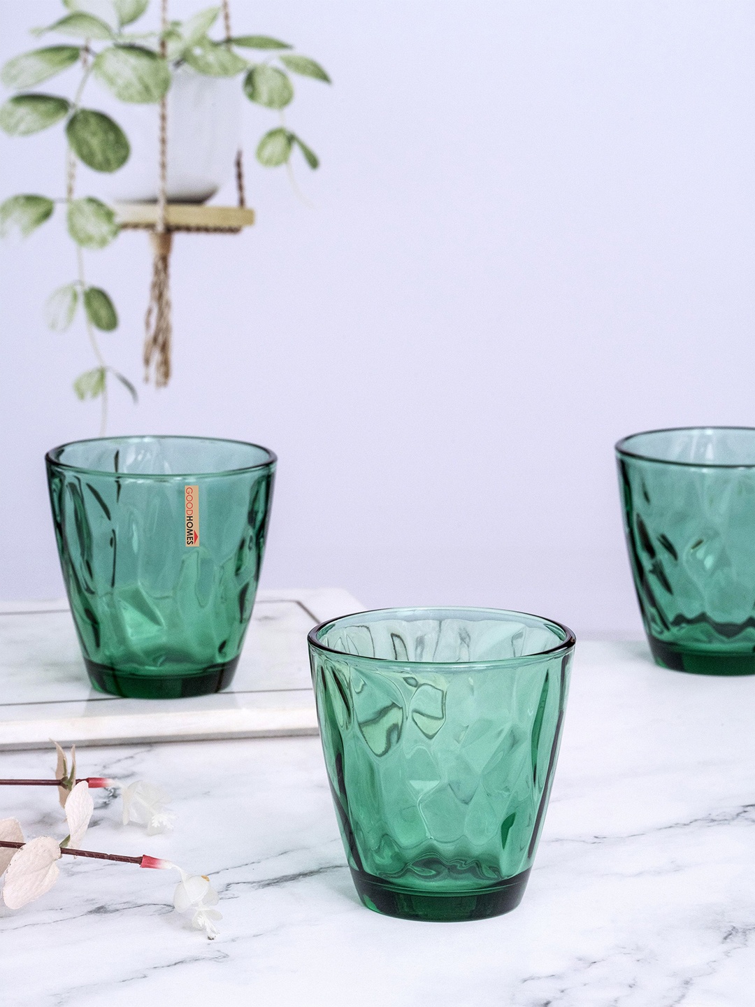

GOODHOMES 6-Pcs Green Textured Water Glass set, Transparent