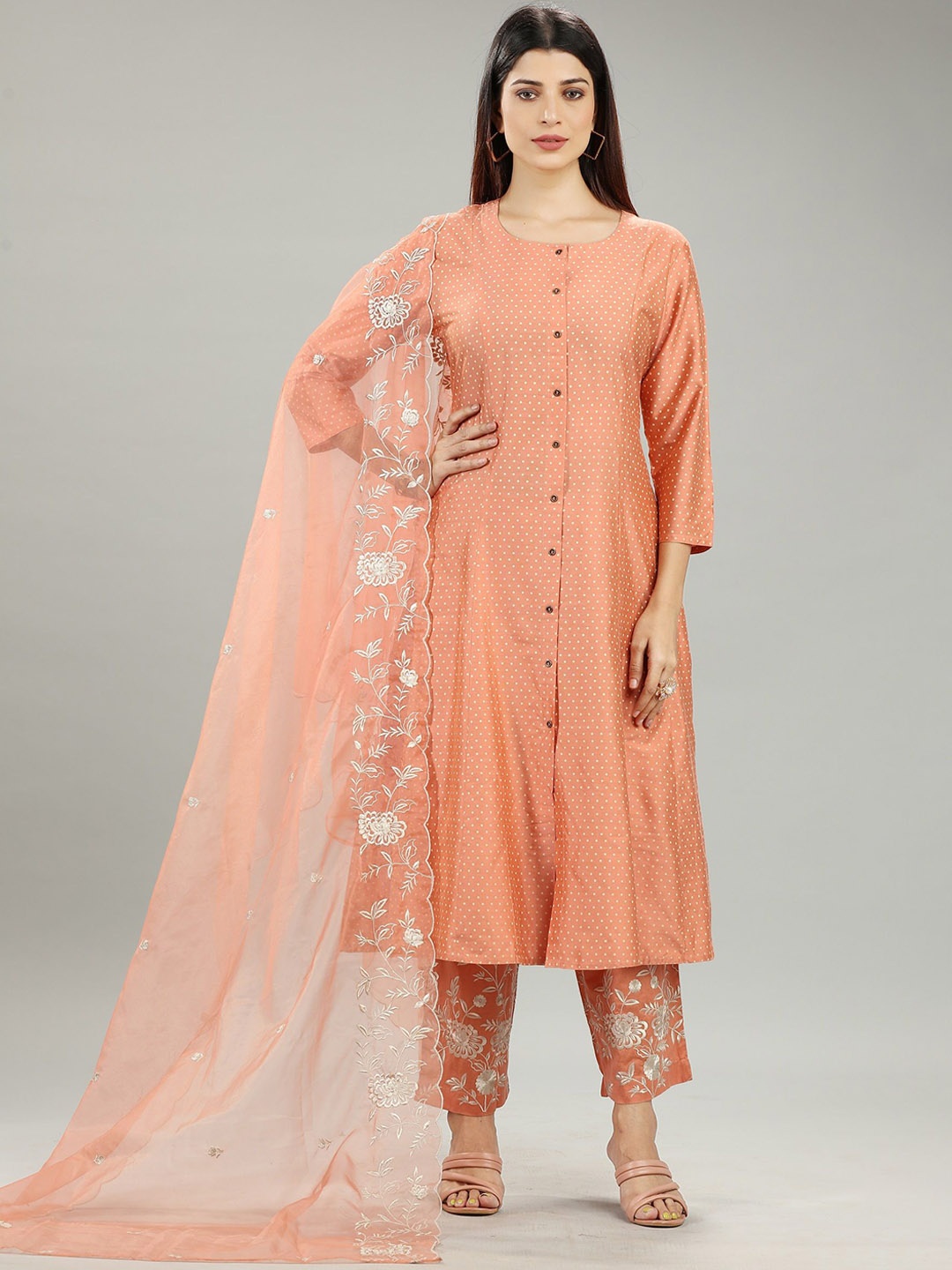 

COTTON CULTURE Women Printed Regular Kurta with Churidar & With Dupatta, Orange