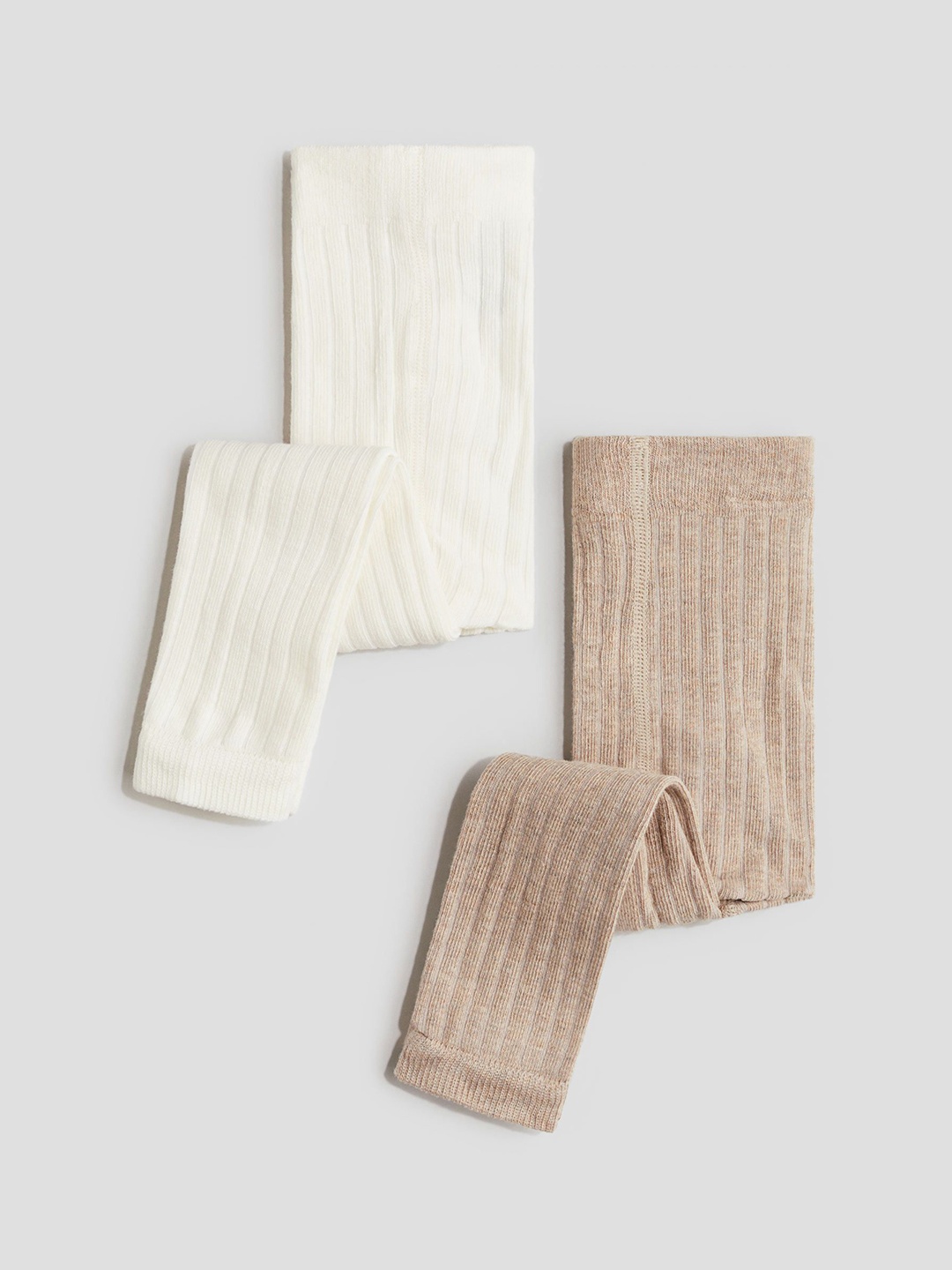 

H&M Boys 2-Pack Ribbed Footless Tights, White