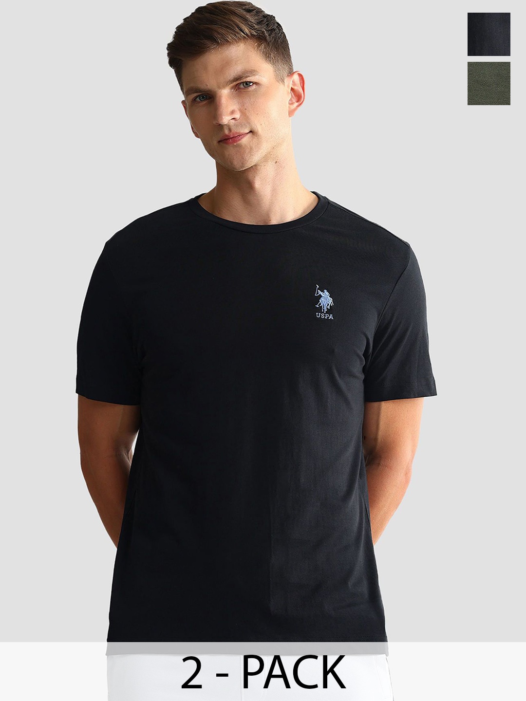 

U.S. Polo Assn. Men Pack Of 2 Pure Cotton Lounge T-Shirts, Olive