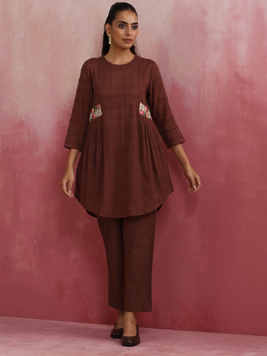 

trueBrowns Round Neck Three Quarter Sleeve Tunic & Trouser Co-Ords, Brown