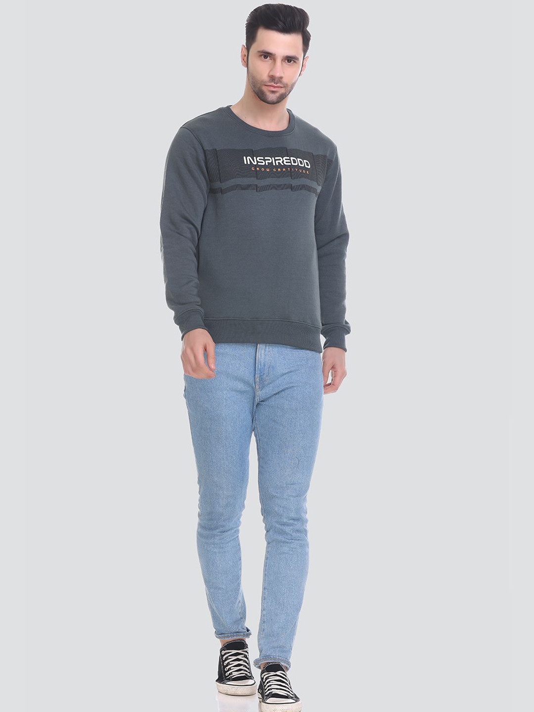 

Tuckinn Men Printed Round Neck Sweatshirt, Grey