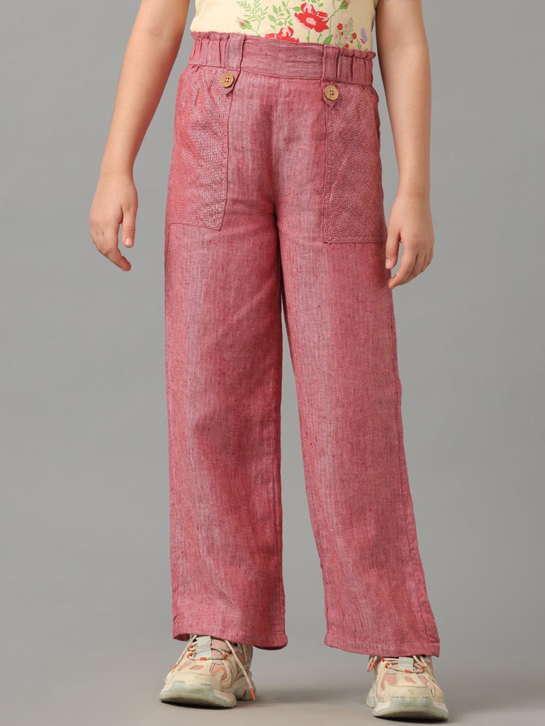 

UNDER FOURTEEN ONLY Girls Chambray Trousers, Red