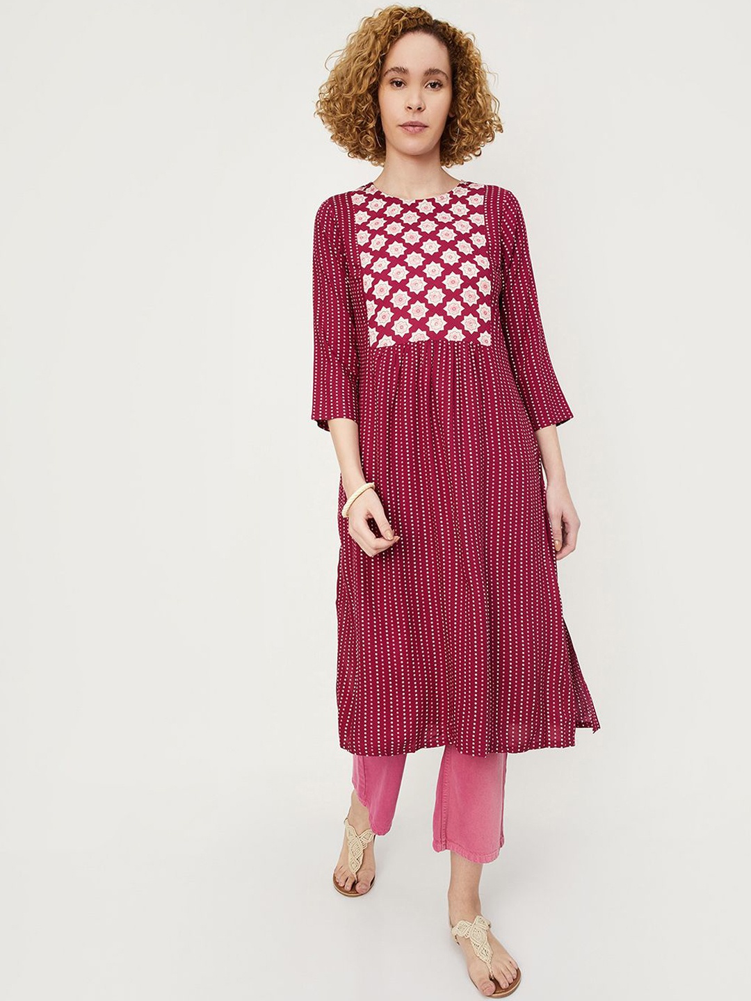 

max Women Geometric Dyed Kurta, Red