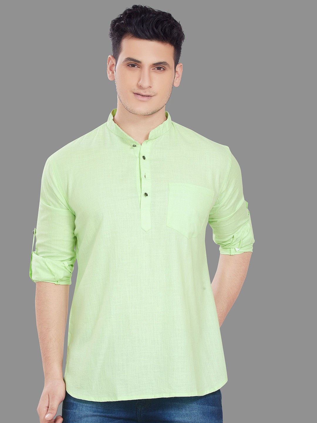 

Rani Saahiba Men Thread Work Kurta, Green