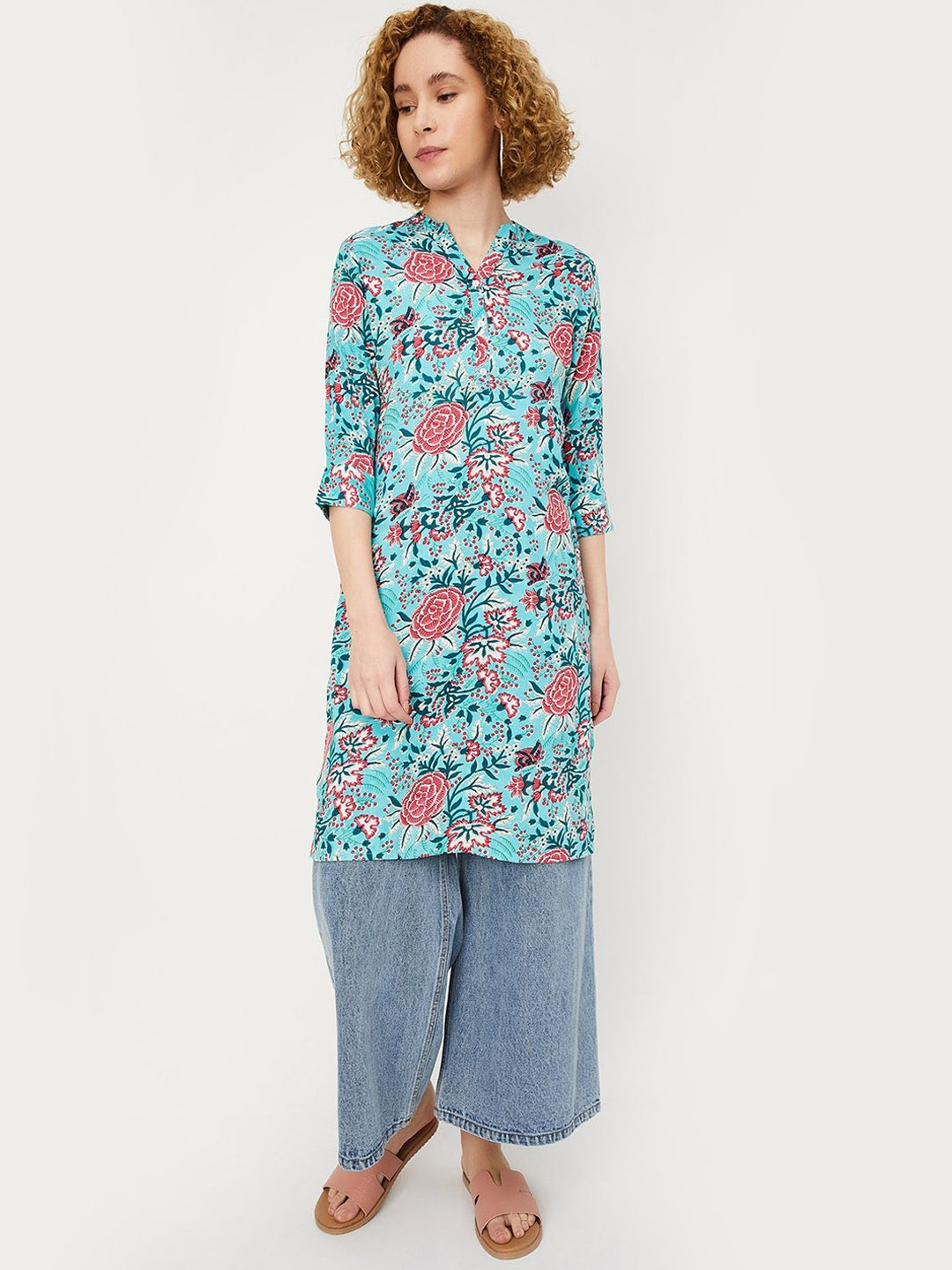 

max Women Floral Printed Kurta, Blue