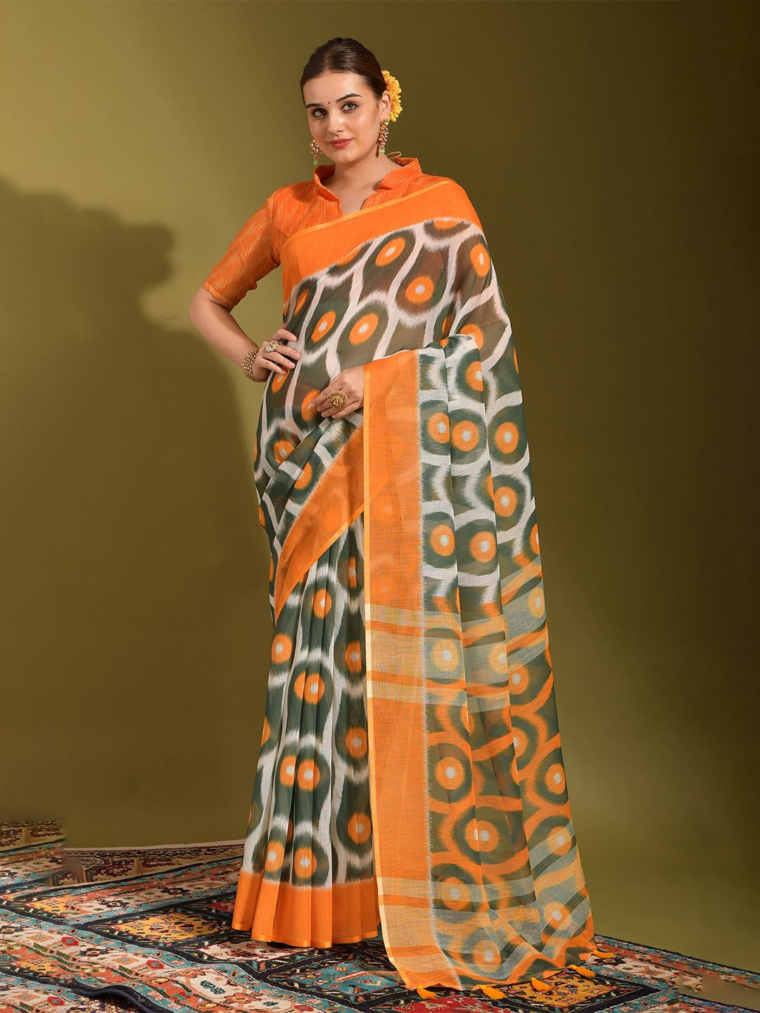 

Globon Impex Soft Printed Saree With Blouse Piece, Orange