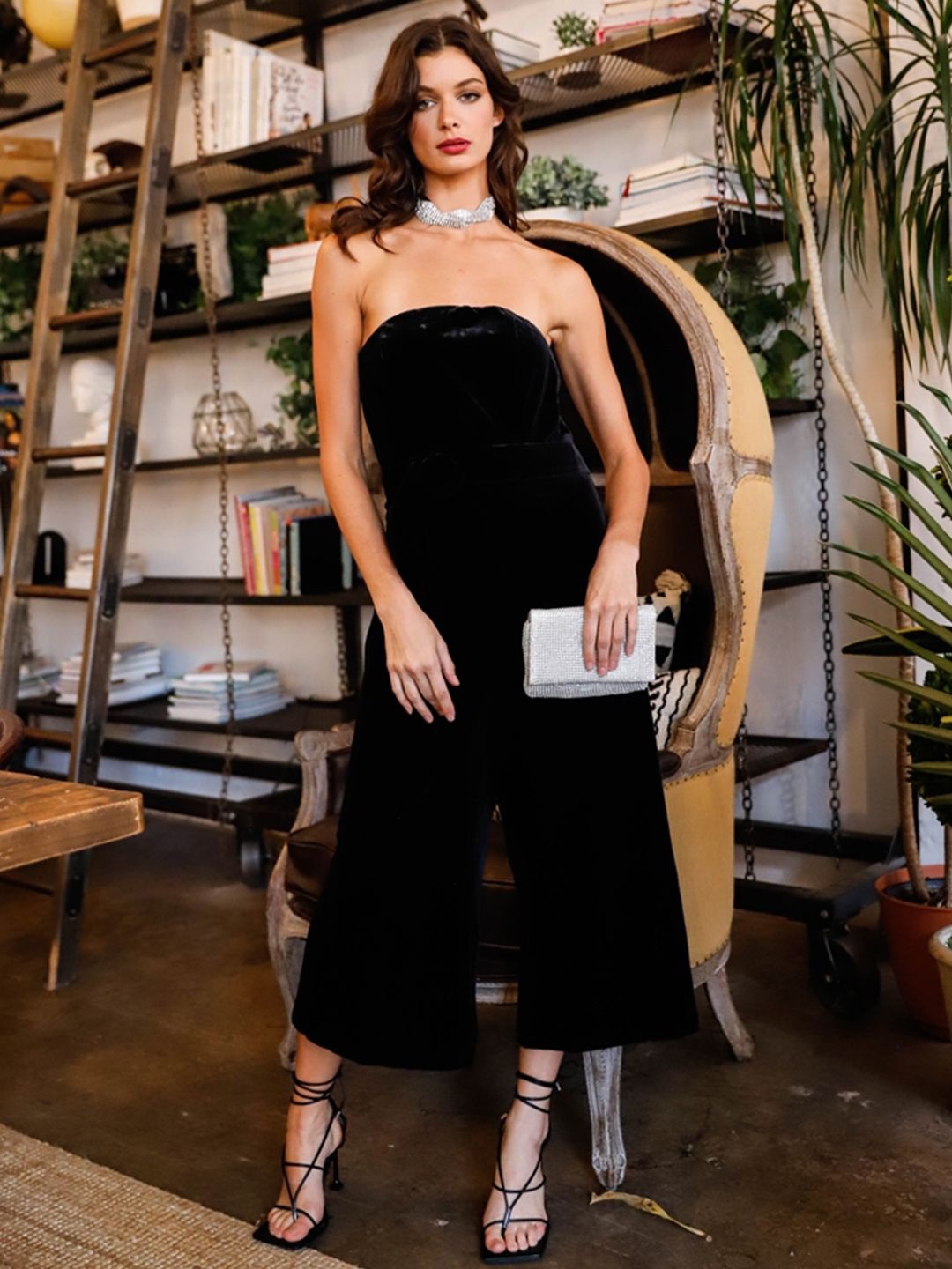

TANDUL Strapless Culotte Jumpsuit, Black