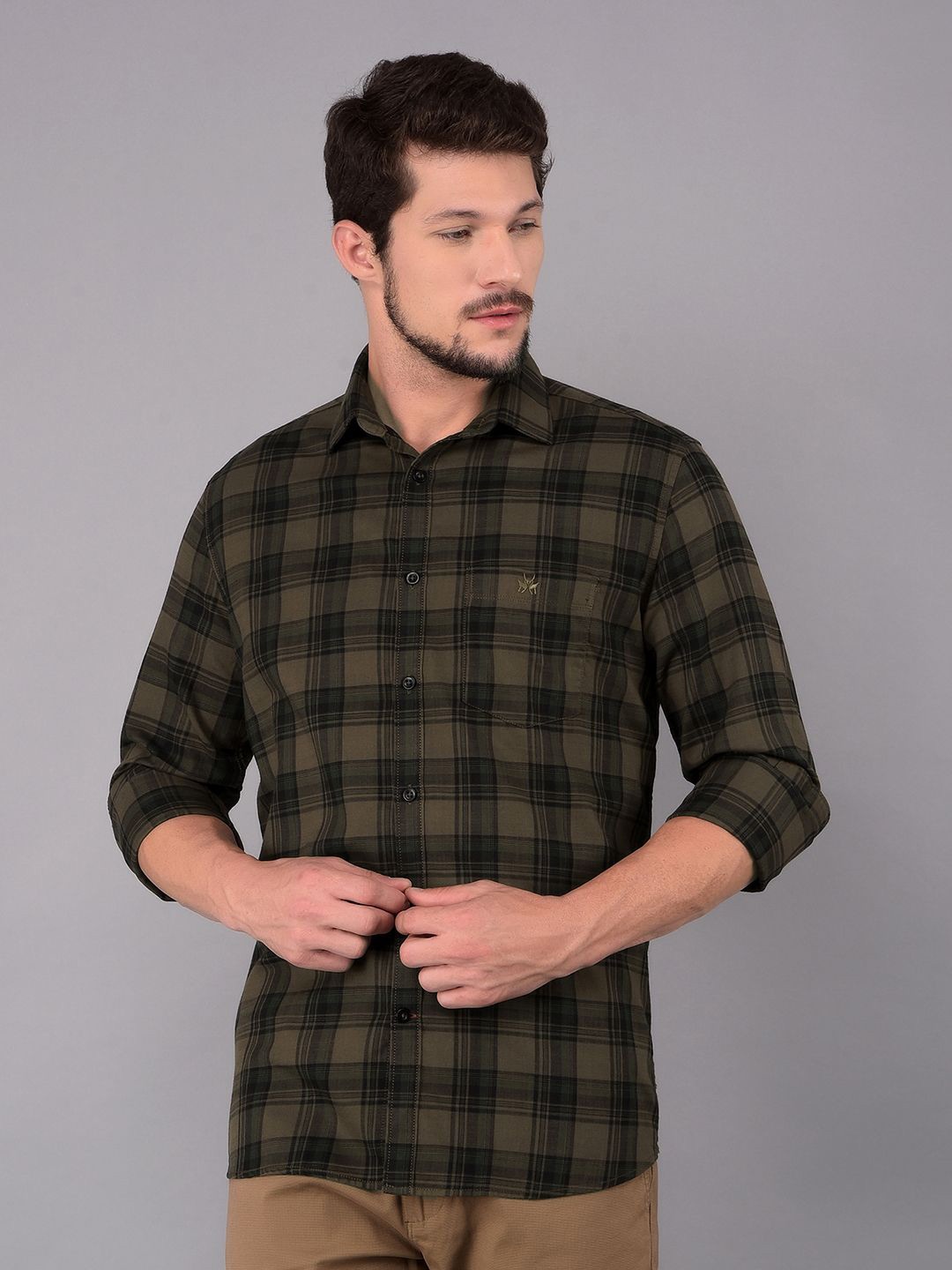 

Crimsoune Club Men Classic Slim Fit Tartan Checks Opaque Checked Casual Shirt, Green
