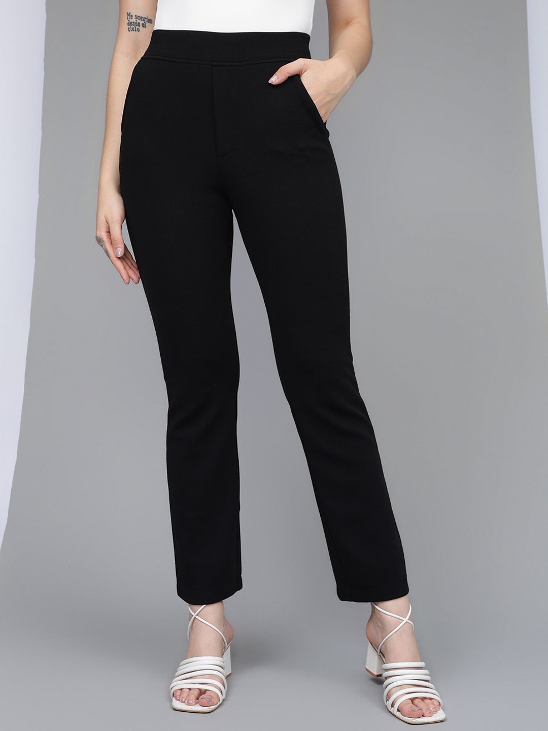 

Xpose Women Comfort Flared High-Rise Trousers, Black