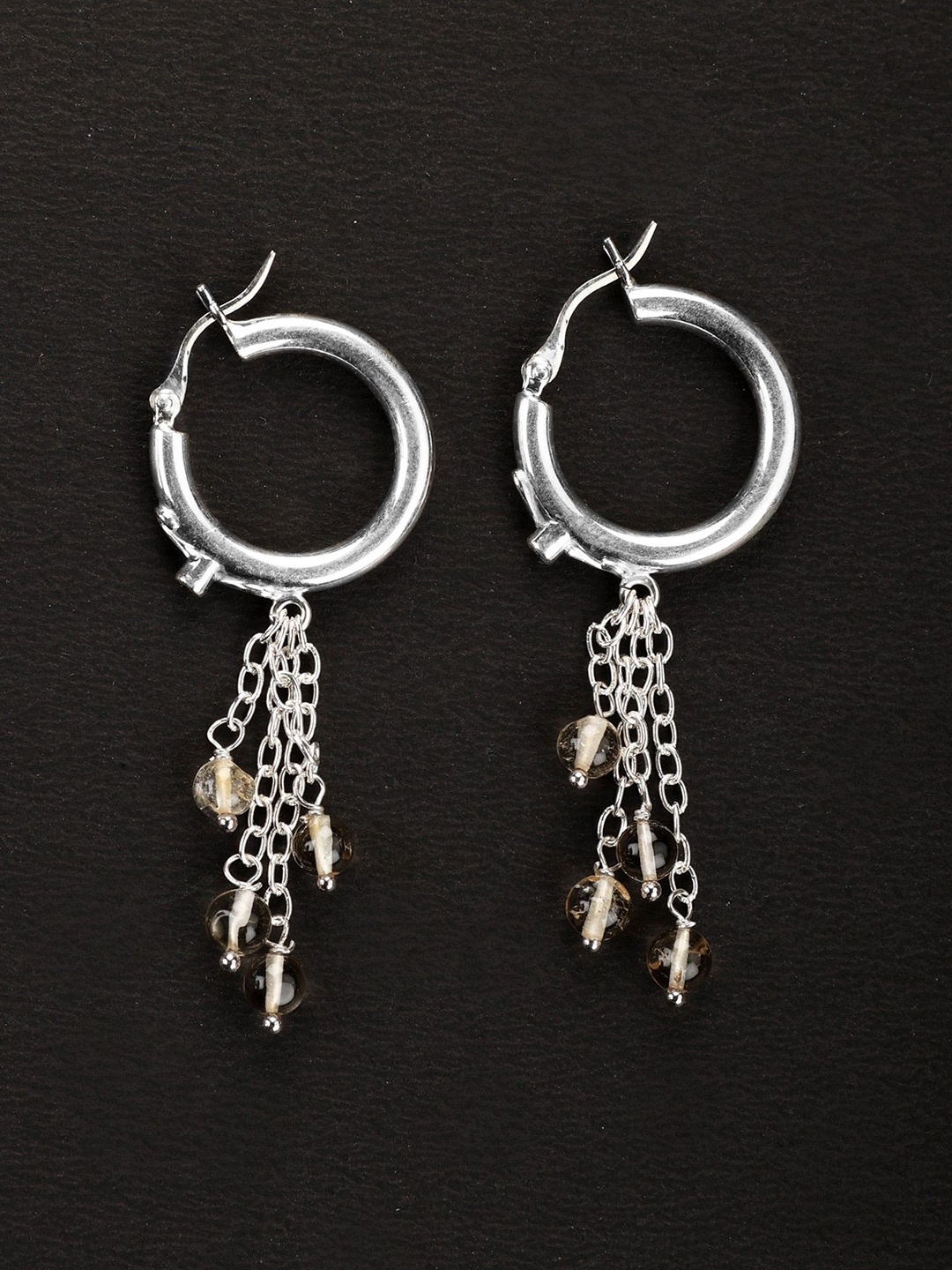 

Exotic India Citrine Sterling Silver Dangles Hoops Earrings