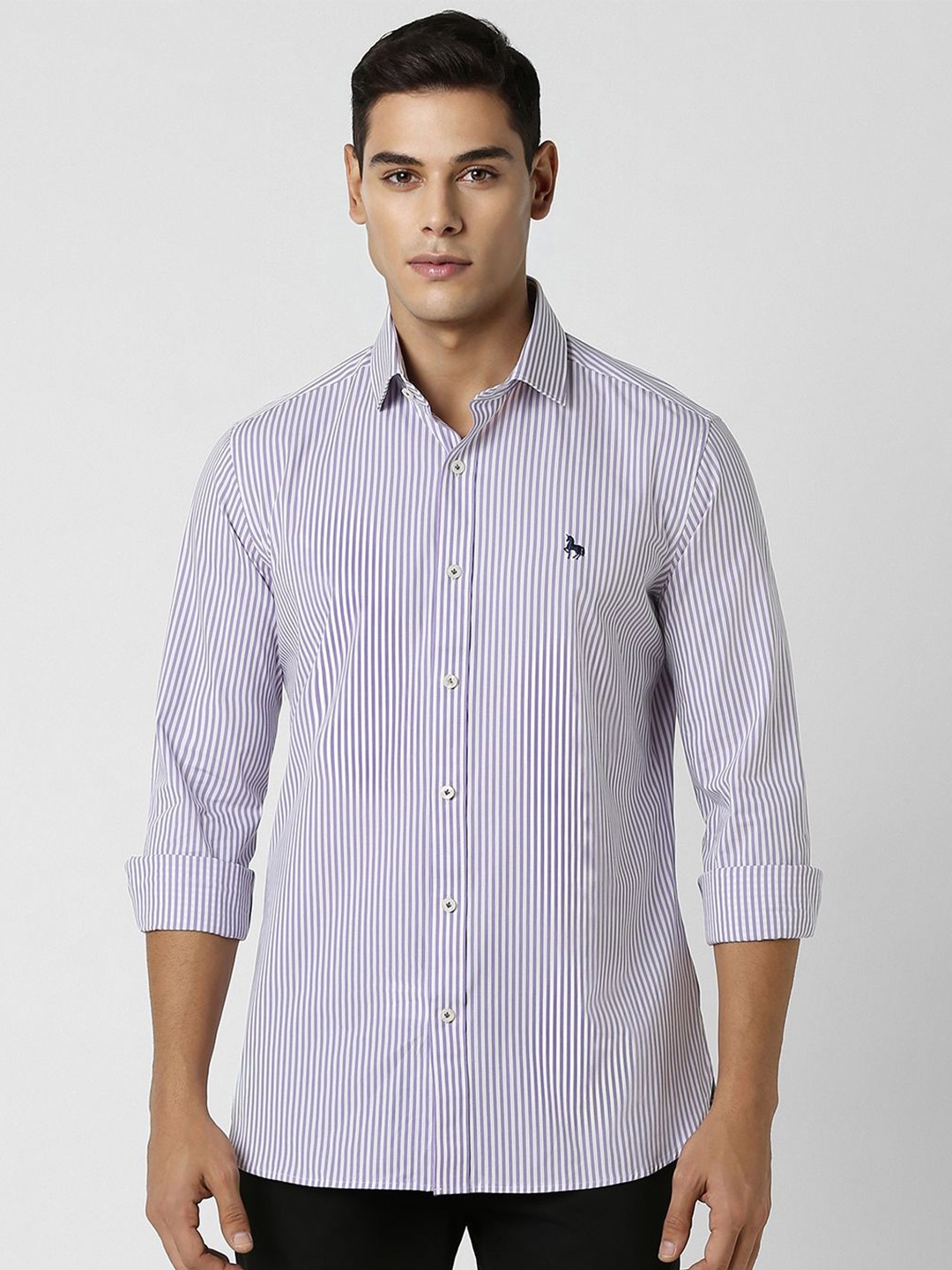 

Van Heusen Sport Men Spread Collar Vertical Striped Cotton Slim Fit Casual Shirt, Purple