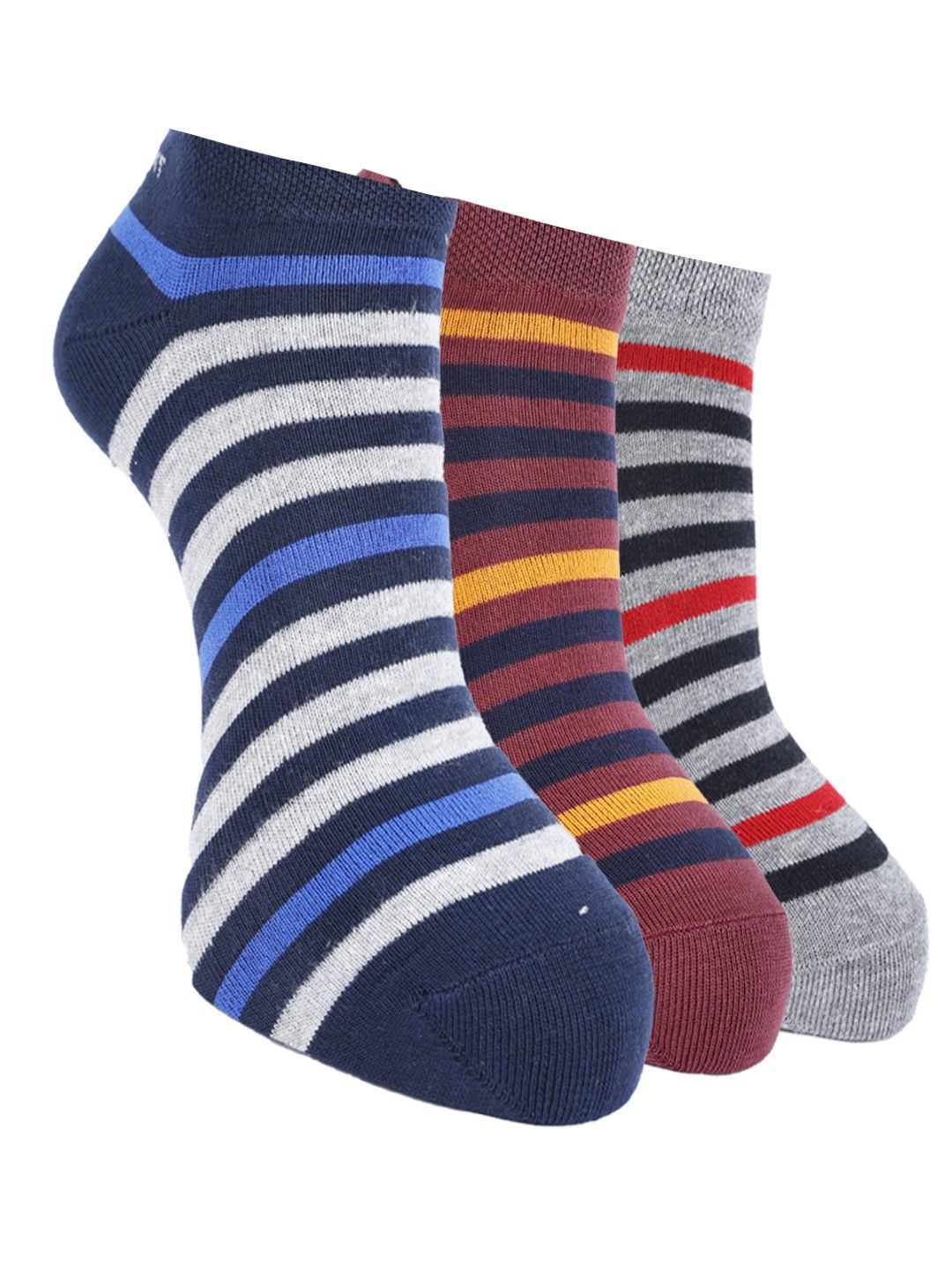 

Force NXT Men Pack Of 3 Cotton Striped Ankle-Length Socks, Blue