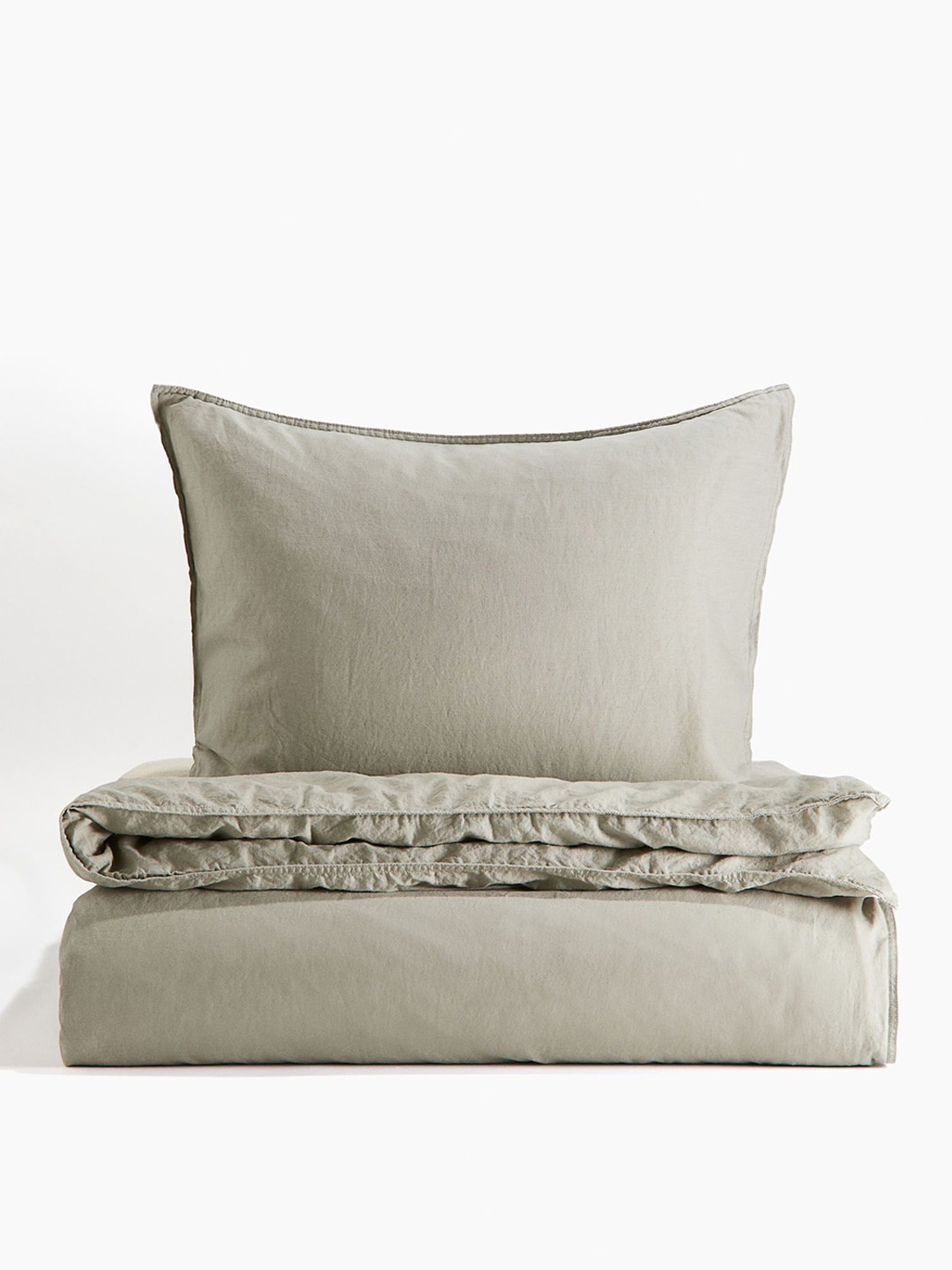

H&M Green Linen-Blend Single Duvet Cover Set