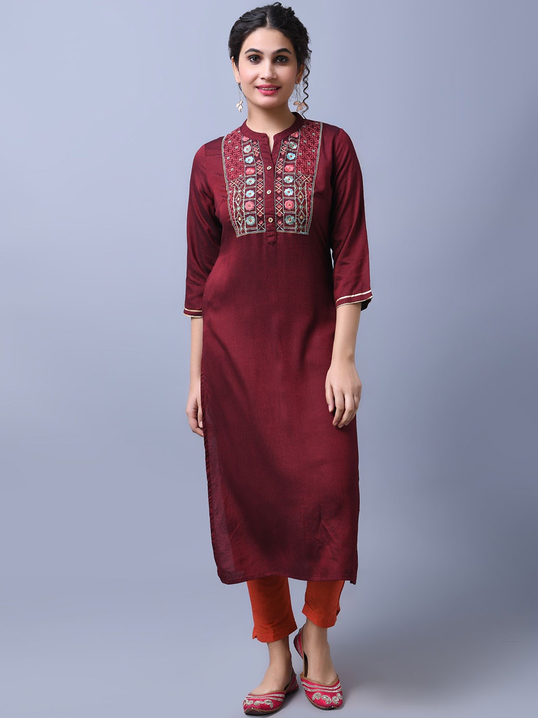 

Anouk Women Yoke Design Keyhole Neck Thread Work Liva Kurta, Maroon