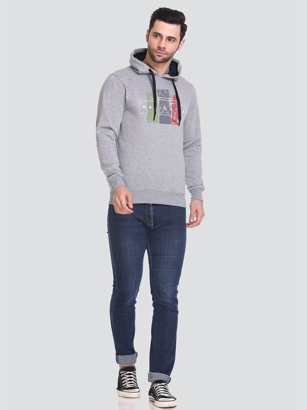 

Tuckinn Men Printed Sweatshirt With Hood, Grey
