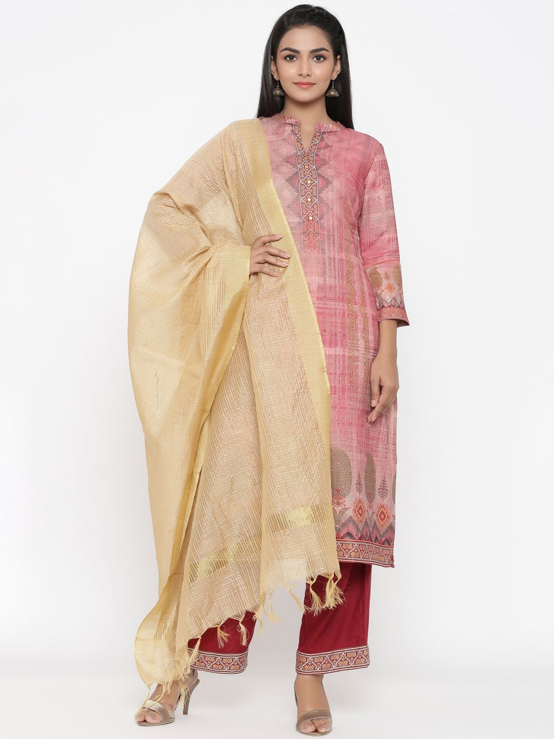 

Anouk Women Printed Regular Kurta with Palazzos & With Dupatta, Pink