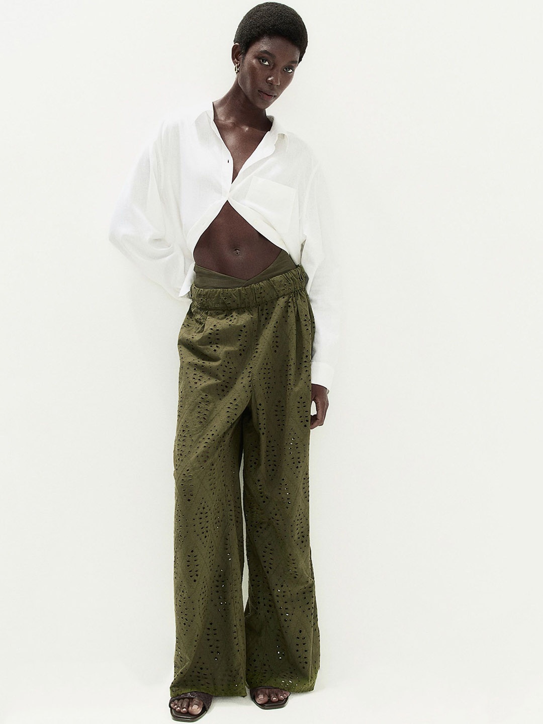 

H&M Broderie Anglaise Trousers, Green