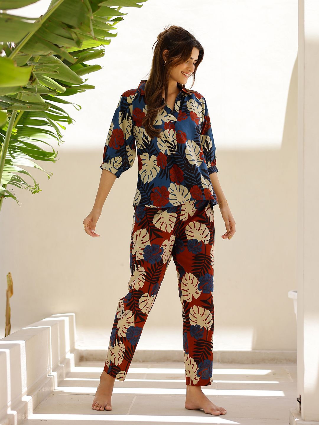 

SANSKRUTIHOMES Women Printed Night suit, Blue