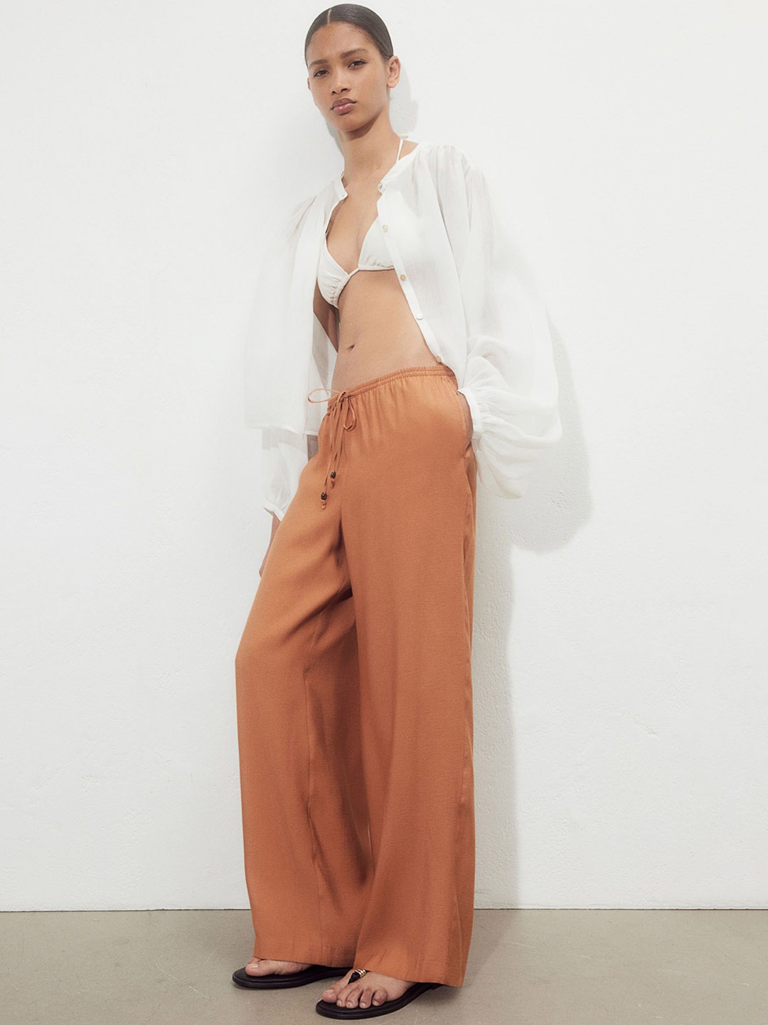 

H&M Wide Pull-On Trousers, Orange