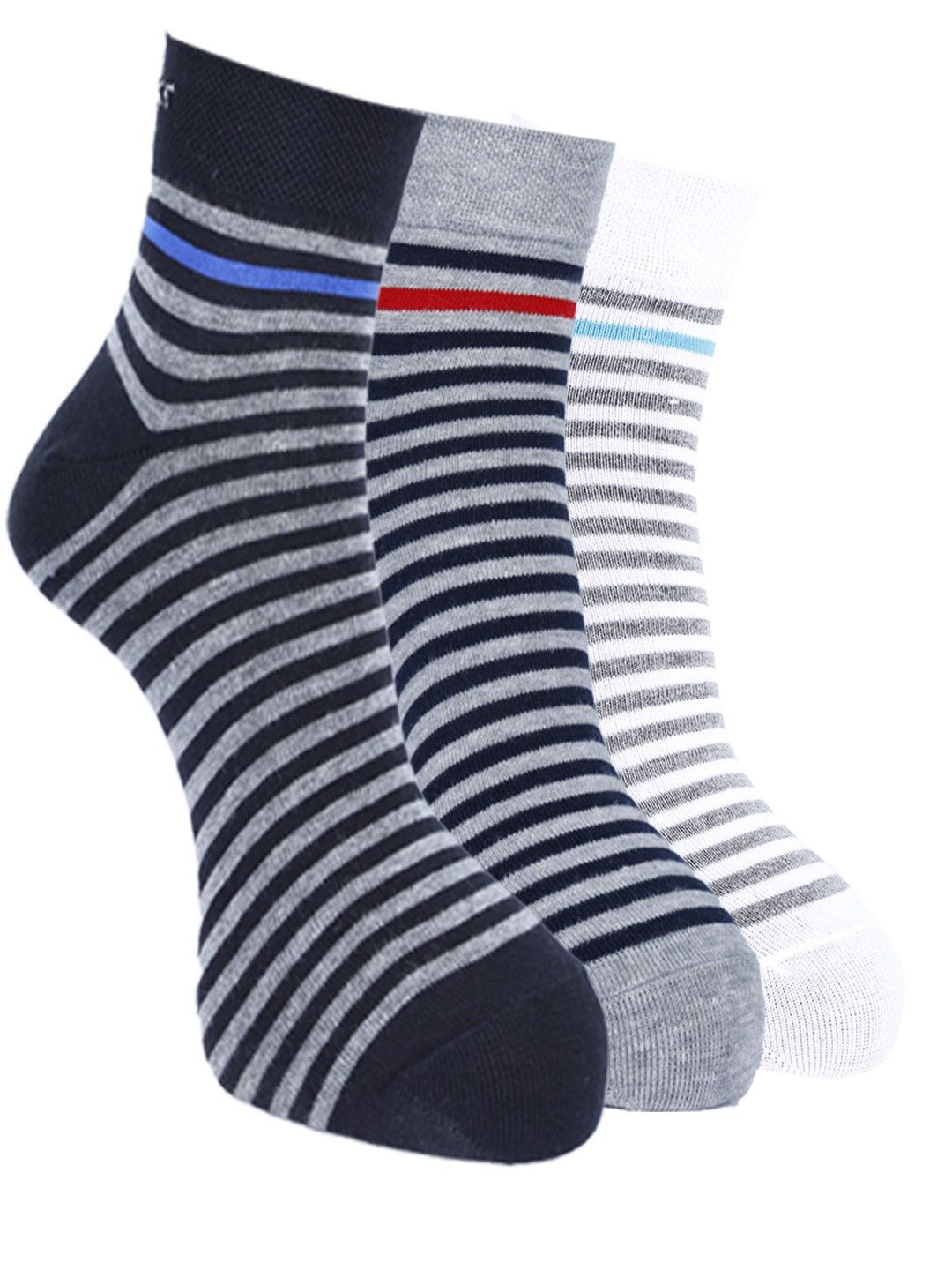 

Force NXT Men Pack Of 3 Striped Cotton Ankle-Length Socks, Black