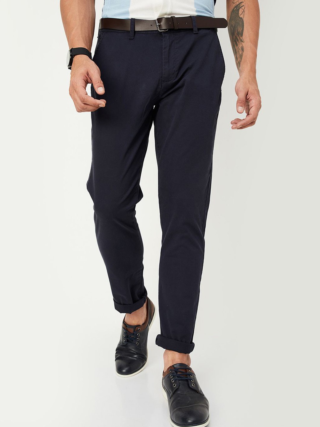 

max Men Chinos Regular Fit Trousers, Navy blue