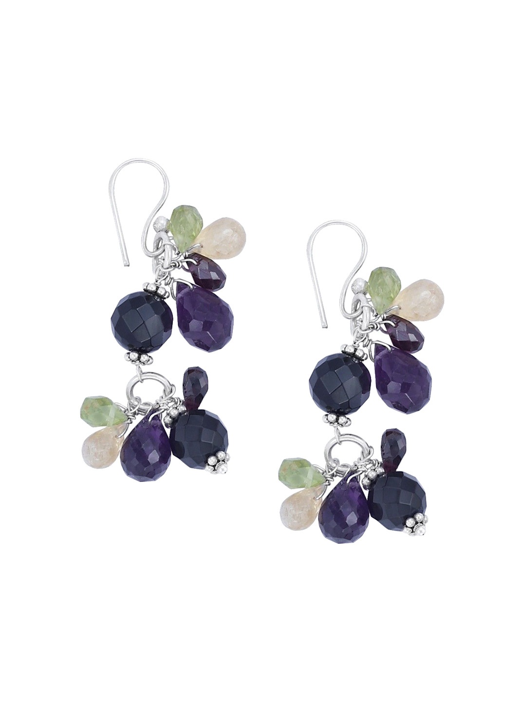 

Exotic India Amethyst, Black Onyx, Citrine, Peridot, Garnet Stone Sterling Silver Earrings, Multi