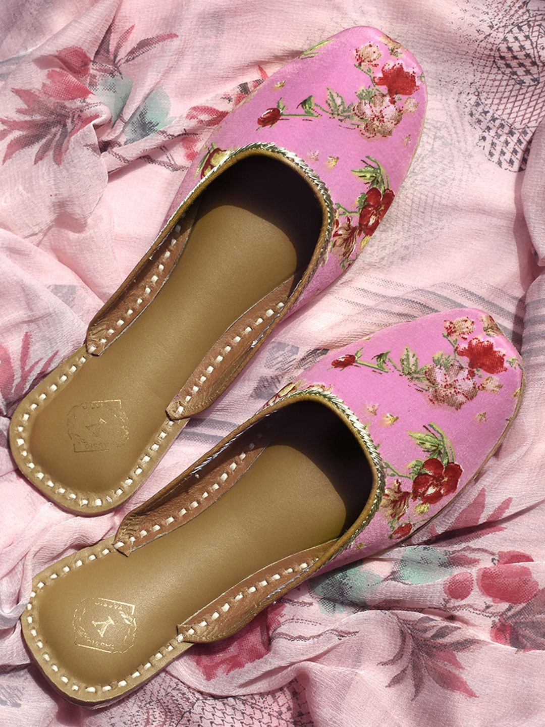 

YASSIO Women Printed Ethnic Ballerinas with Laser Cuts Flats, Pink