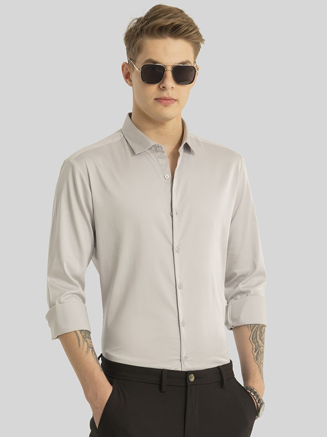 

Snitch Men Smart Slim Fit Opaque Formal Shirt, Grey